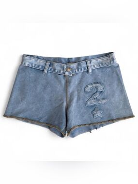 Y2K vintage Riley blue acid wash terry and denim shorts